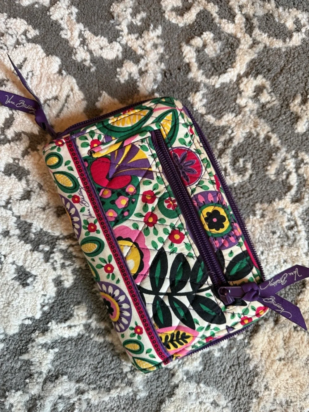 Vera Bradley Multicolor Floral Quilted Zip Wallet with Purple Trim - Picture 2 of 5